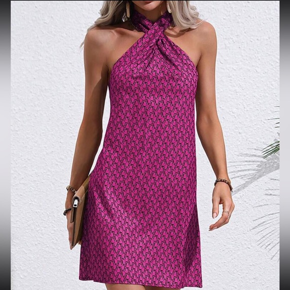 Boho crisscross halter neck  mini dress - Picture 5 of 6